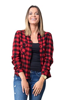 Red and black plaid button-down shirt
